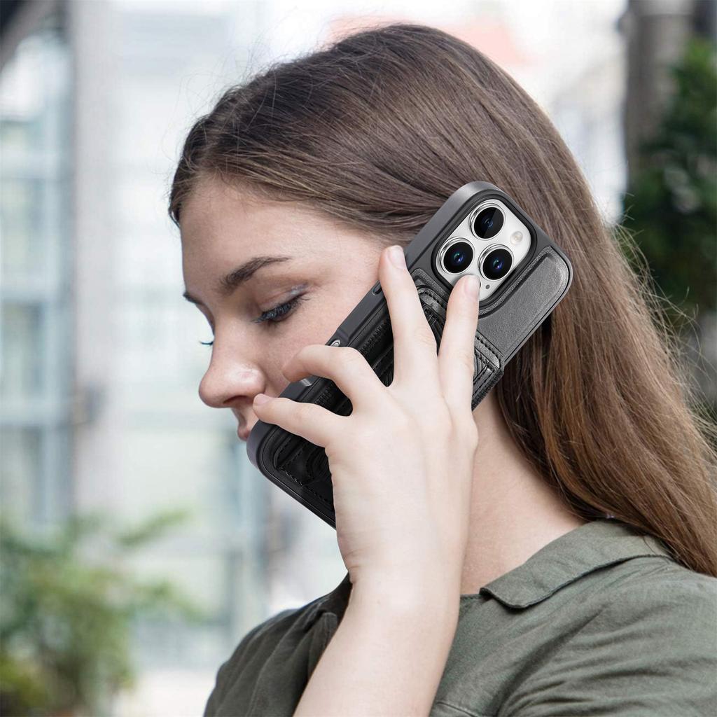 CASENEO For iPhone 16 Pro Max Case with Foldable Kickstand TPU PU Leather PC Card Bag Magnetic Phone Cover Compatible with MagSafe