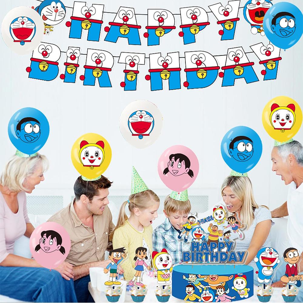 30pcs Doraemon Theme Party Supplies Include a Banner, Balloons, Cake Toppers