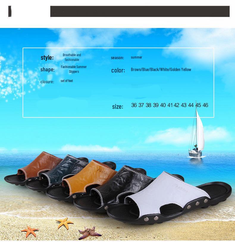Men's Large Size Soft Sole Cowhide Flip-Flop Sandals