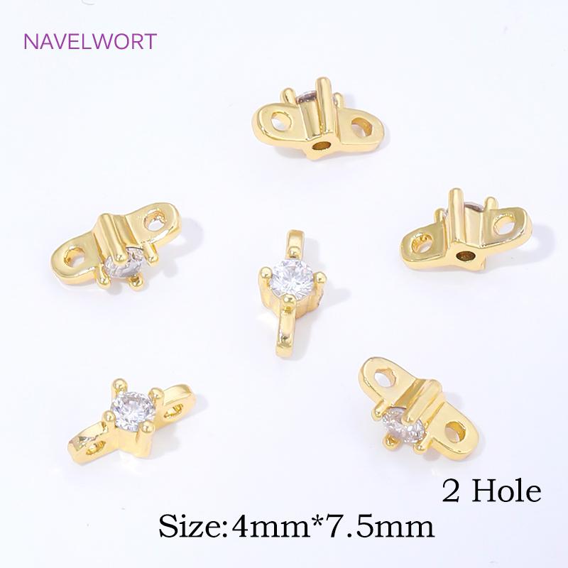 

18K Gold Plated Brass 2/3 Holes Spacers Separators,Inlaid Zircon Spacer Bar,Accessories For Beads,DIY Beading Making Supplies 4 Pieces