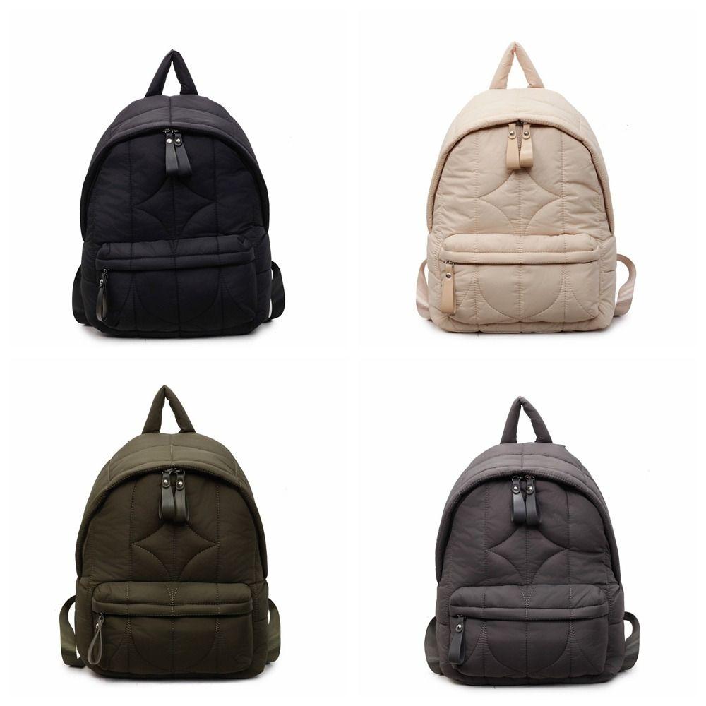 Nylon Padded Coat Backpack Solid Color Student Schoolbag Space Cotton Shoulder Bag  Outdoor