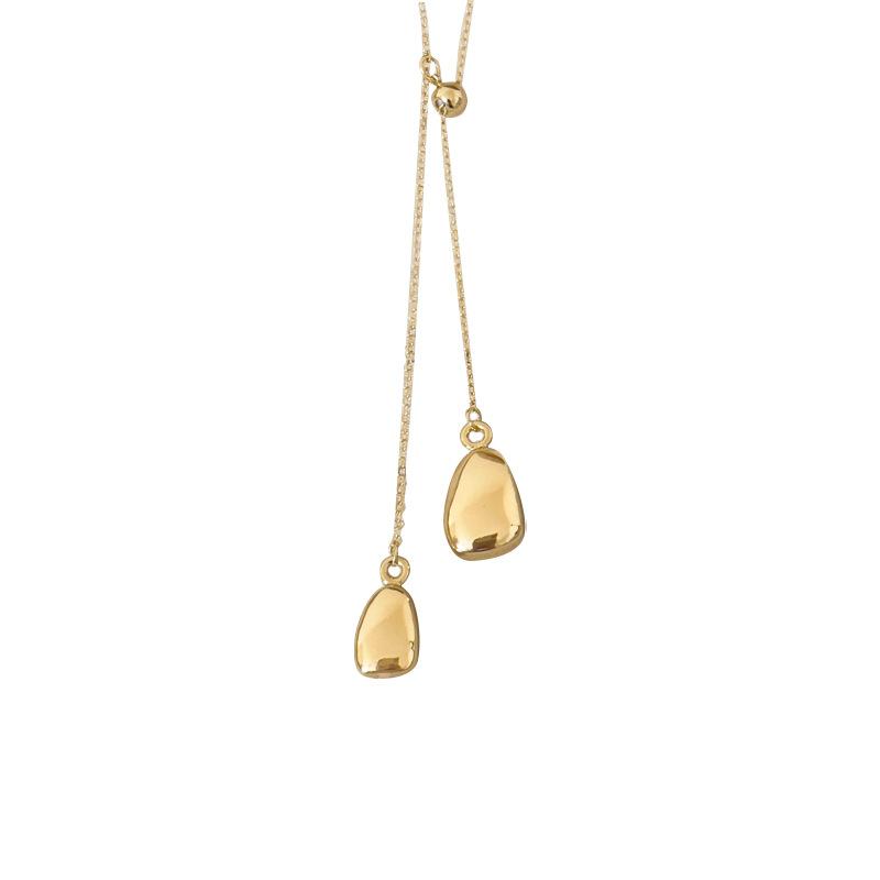 Simple Water Droplet Pendant Necklace for Women Fashion Irregular Metal Smooth Long Y-Shaped Necklace Sweater Chain Jewelry