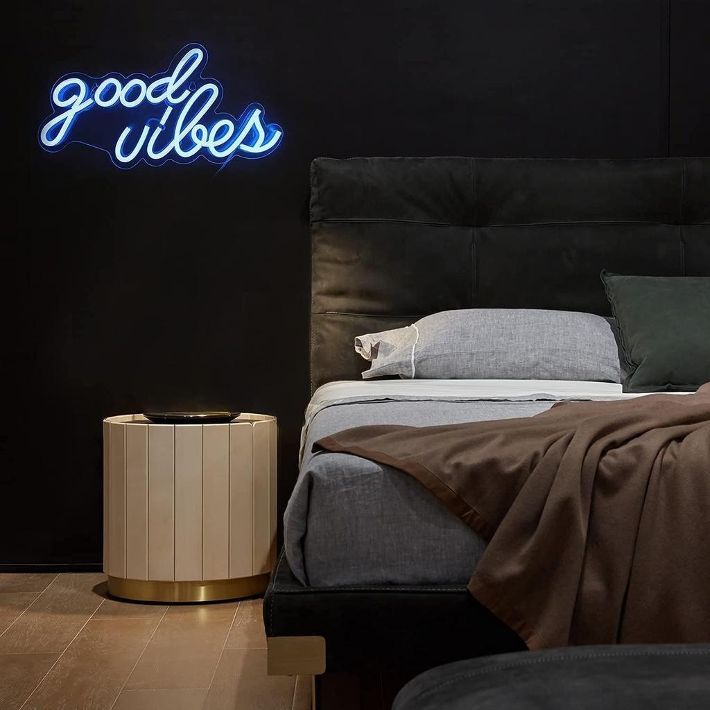 DECANIT Good Vibes Neon Sign for Bedroom Wall Decor Powered by USB Neon Light, Ice Blue Color,16.1"x8.3"x0.6"