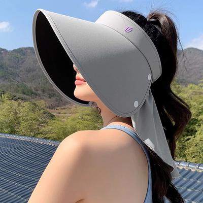 Hut mit breiter Krempe zum Sonnenschutz, Damen Sommer UV-Schutz, Ganzgesicht, Eisseide, Nackenschutzschal, Sonnenhut