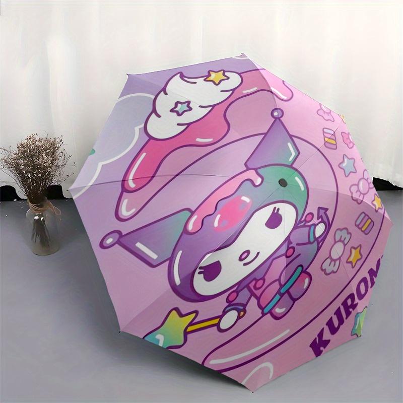 Kuromi,Pastel Automatic Folding Umbrella-Simple 8-Rib Design, Bright Cartoon Pattern, Durable Iron Frame, Suitable For Travel, Outdoor, Beac