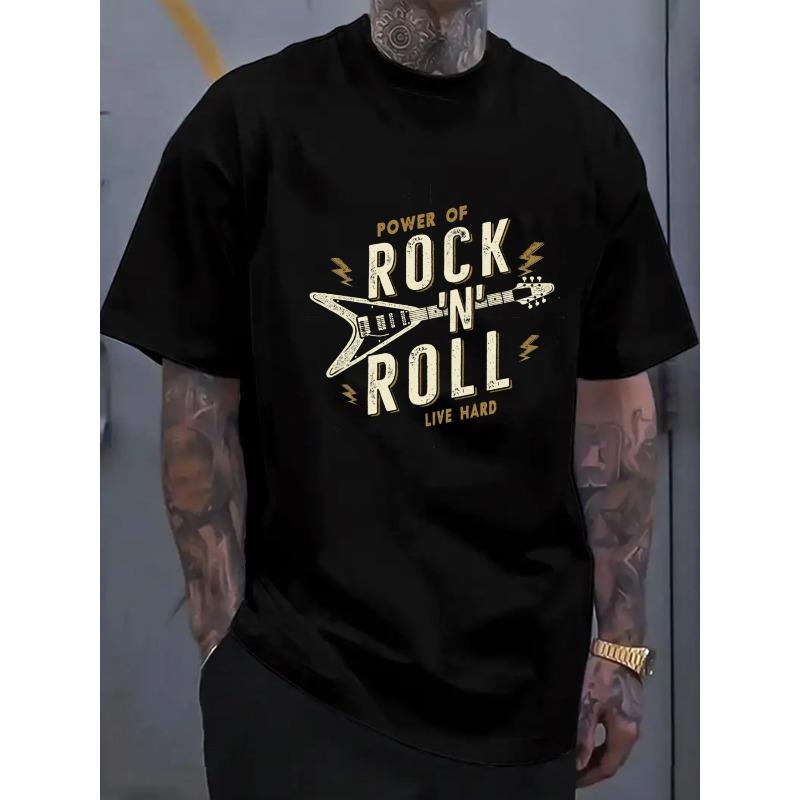 

European sizes Men S Power of Rock N Roll T-Shirt in Black, a Stylish Classic . Ideal for Casual Summer Outings And Street Fashion 2XL чёрный