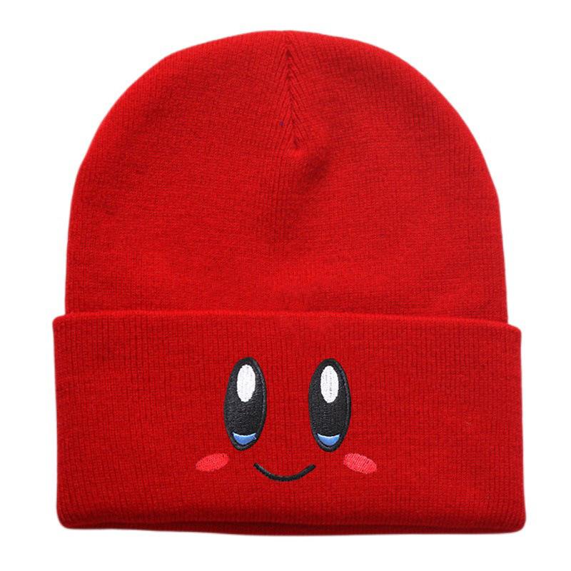 Cappello a Maglia Rosa con Viso Ricamato 3D Espressione di Kirby Carino Versatile Cappello in Filato