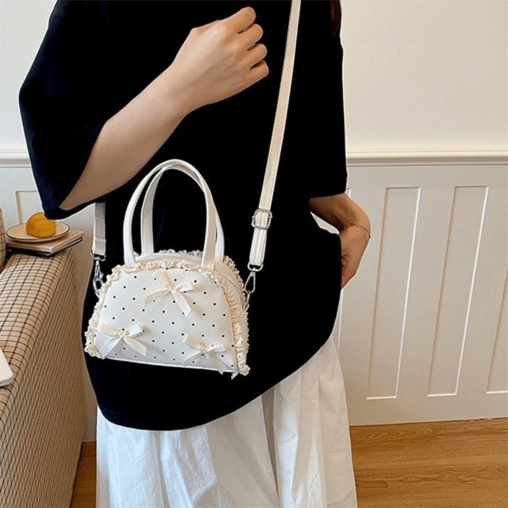 Handtasche mit oberem Griff, Pünktchen, Rüschen-Umhängetasche, Süße Leder-Umhängetasche, Einkaufen