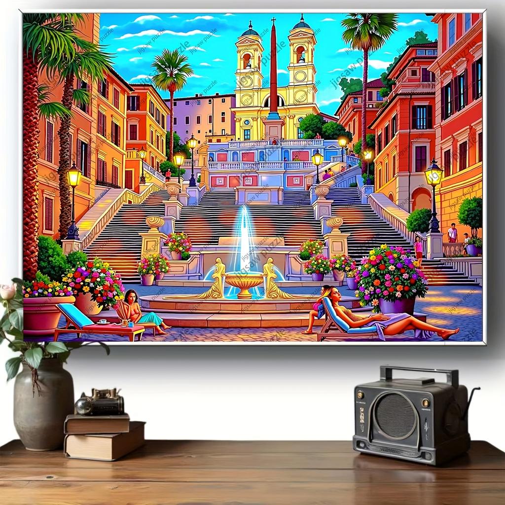 2000/1000/1314/520pcs Jigsaw Puzzle - Family Fun Adult Puzzle with Vibrant Cityscape Design, Portable Cuboid DIY Art Decor, Hi