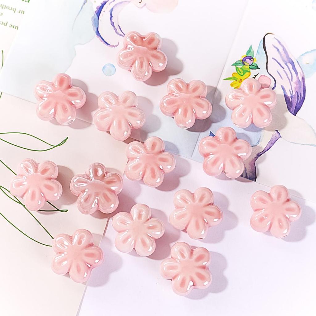 Perline in Ceramica Dipinta Tulipano e Farfalla Rosa Retrò per Braccialetti e Collane Fai da Te