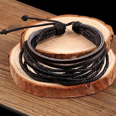 Herren-Armband, Vintage-Stil, mehrlagig, Kunstleder, alle passenden Herren-Armbänder