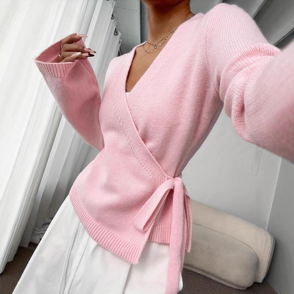 Women's Elegant Tie-Up Knit Long-Sleeve Top for Autumn/Winter