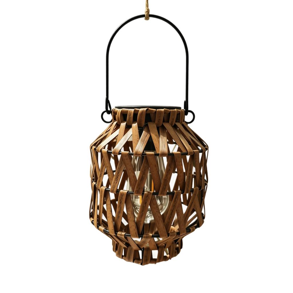 Solar Powered Outdoor Lantern Handwoven Rattan Hanging Light Portable Camping Garden Decorative Ambient Lighting Fixture