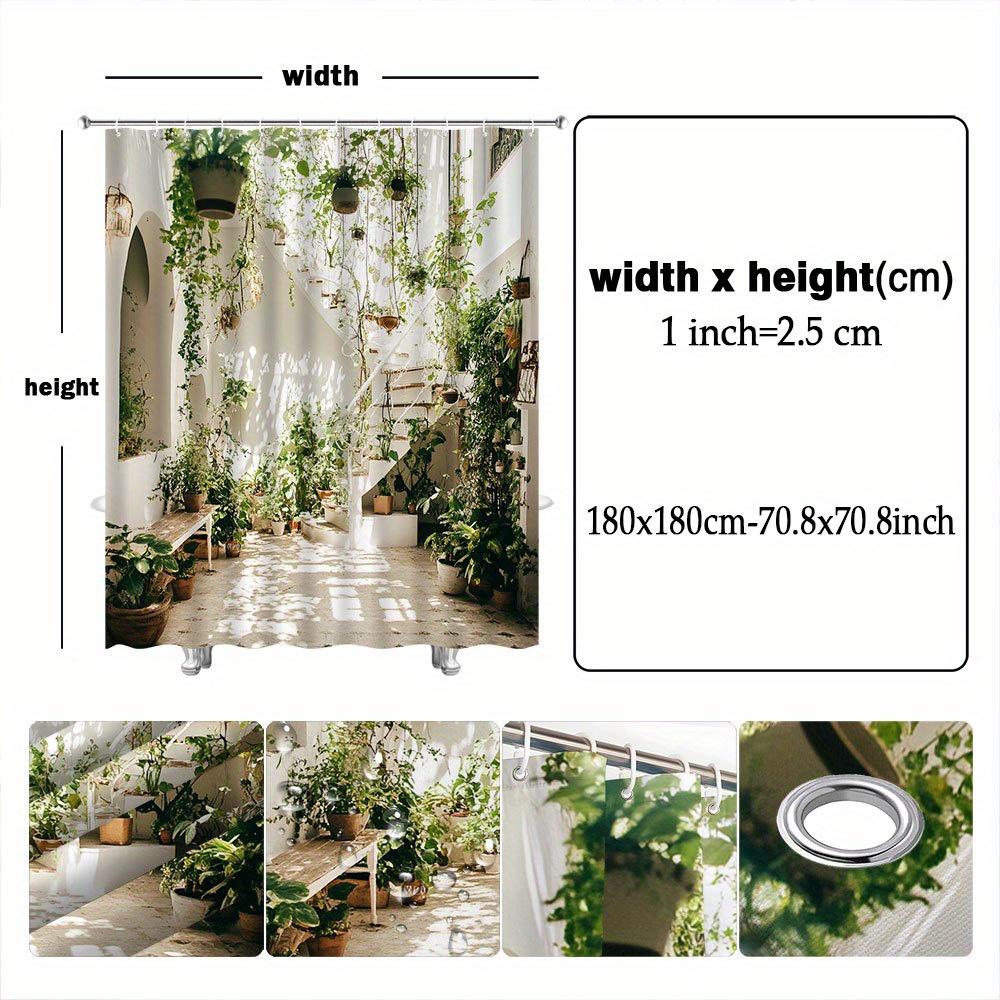 1Pc Shower Curtain - Indoor Garden With Hanging Plants And Staircase Design For A Natural Bathroom Waterproof