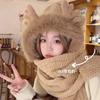 New hat women's autumn and winter scarf gloves integrated winter cute antlers plush warm thickened three-piece set