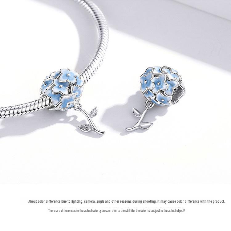 Sølv S925 Blå Hortensia Blomst Perle Armbånd