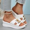 2025 summer new wedge heel sandals non-slip thick-soled muffin shoes high-heeled sandals one-word drag sequined women's slippers