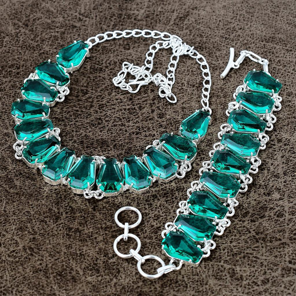 Indicolite Tourmaline Gemstone Handmade  925 Sterling Silver Jewelry Set KKG-447
