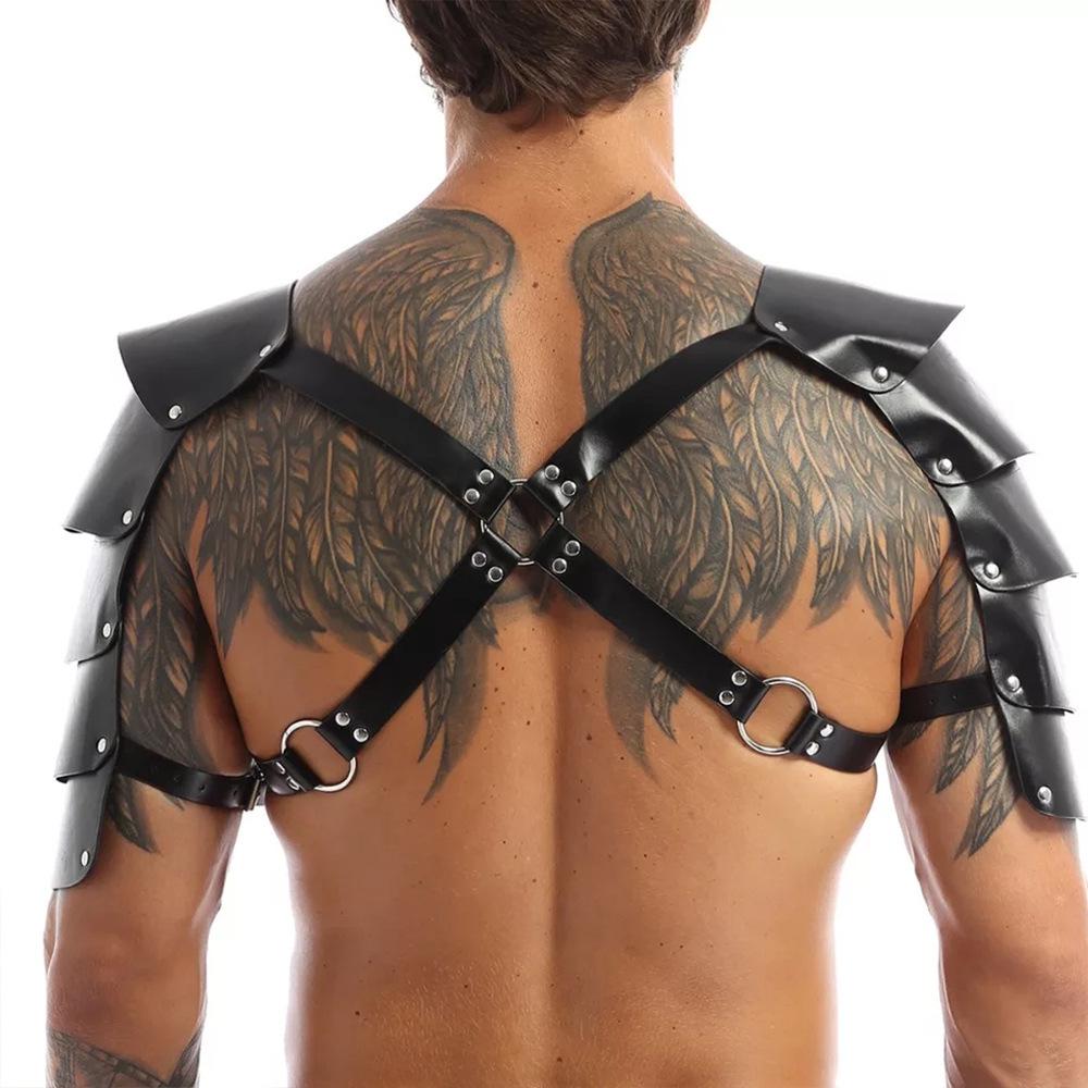 Men's Faux Leather Adjustable Shoulder Strap Corset Bodysuit SY-38