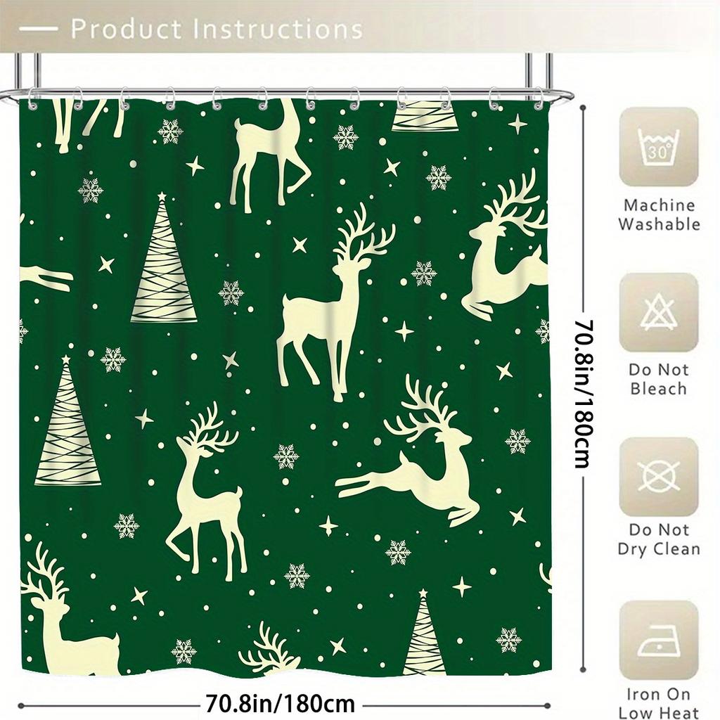 Christmas Tree Decorative Shower Curtain Bathroom Set - Machine Washable, With 12 Hooks, Including Toilet Seat Cover And Bathtub