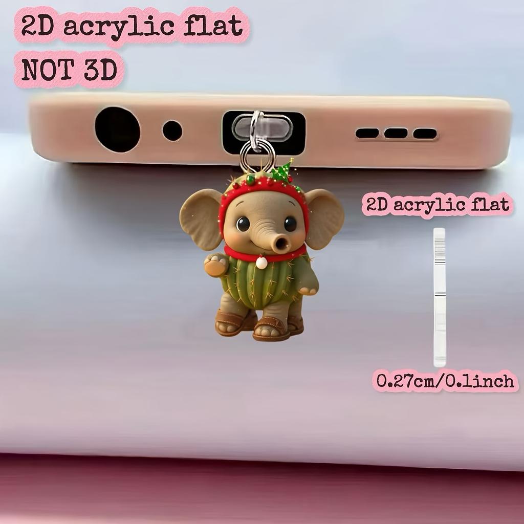 2D Cute Christmas Cactus and Elephant Phone Dust Plug, Adorable Design, Easy to Use, Good Dust Protection, Long-Lasting Protection for the Interface
