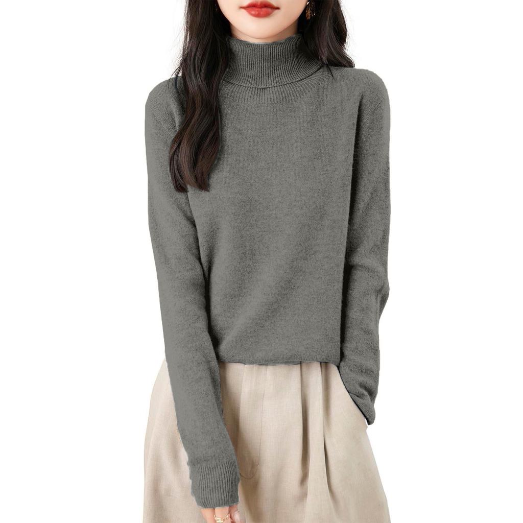 Women's Fashion Turtleneck Pullover Long Sleeve Loose Bottom Knit Sweater