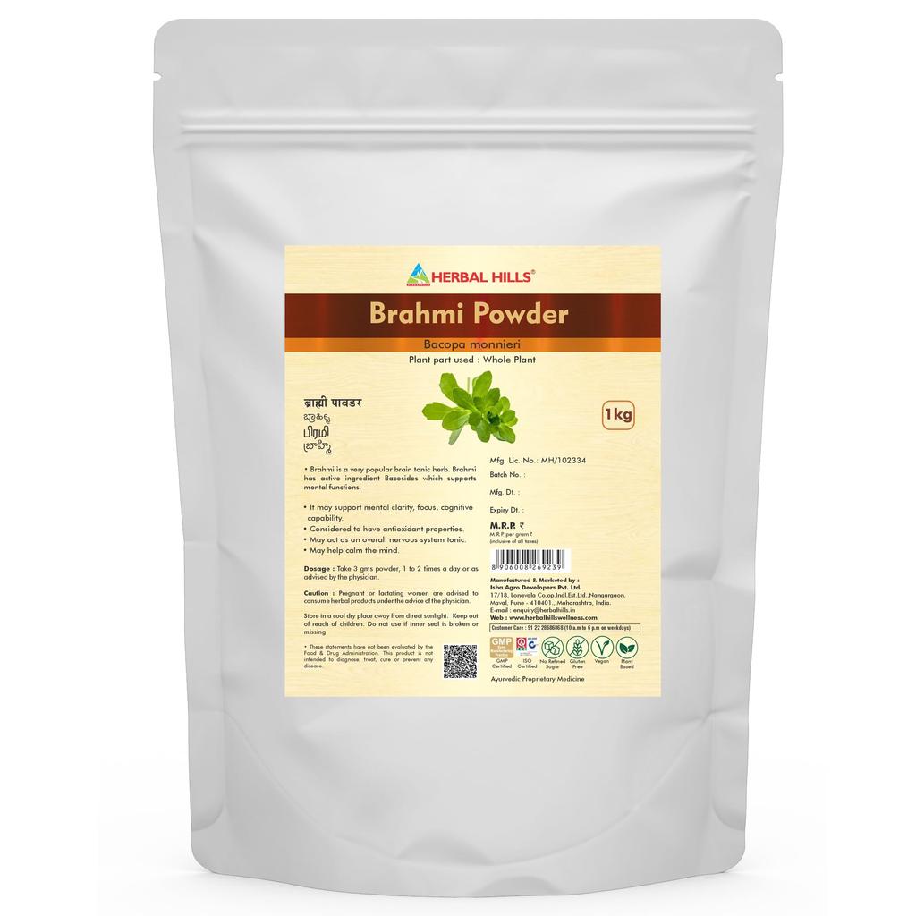 HERBAL HILLS Polvere di Brahmi | Confezione da 1 Kg