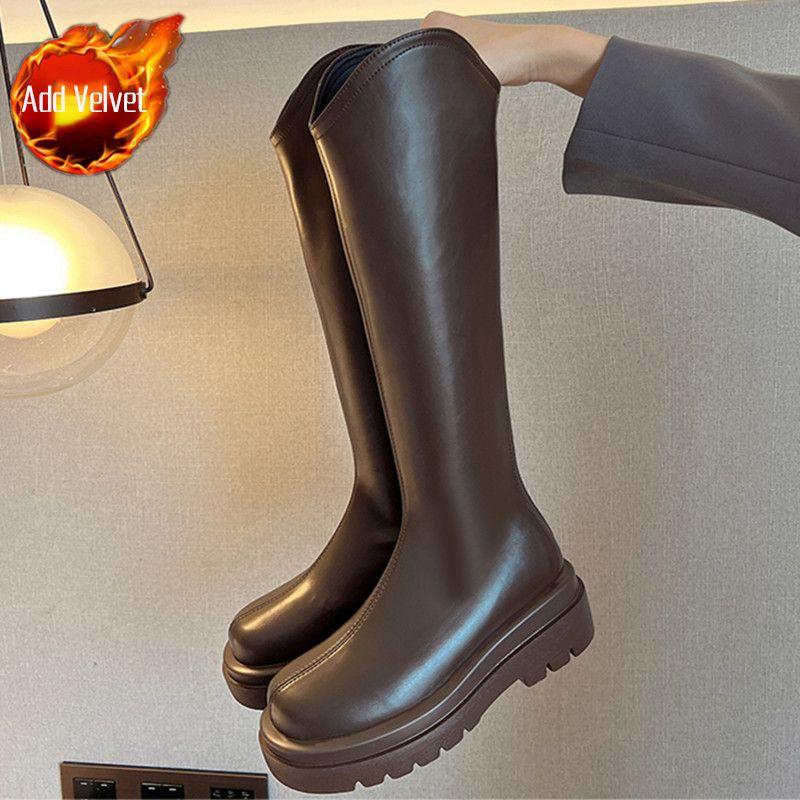 Fashion Autumn Winter Leather Mid Calf Shoes Woman Trend 2025 Novelty Hot Footwear Waterproof Large Size Warm Half High Boots for Women