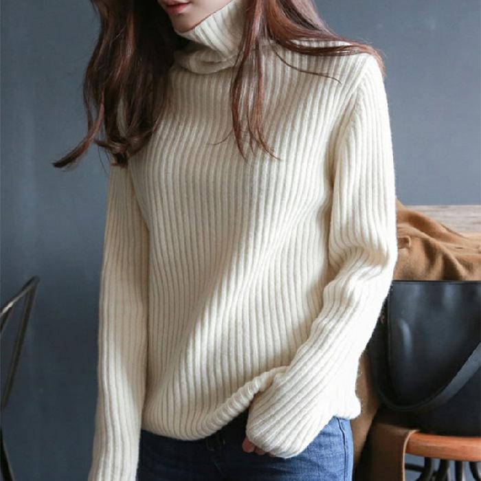 Turtleneck Sweater Women's Thickened Bottoming Sweater Autumn and Winter New Women's Long-sleeved Knitted Sweater Slim-fitting Foreign-style Bottoming