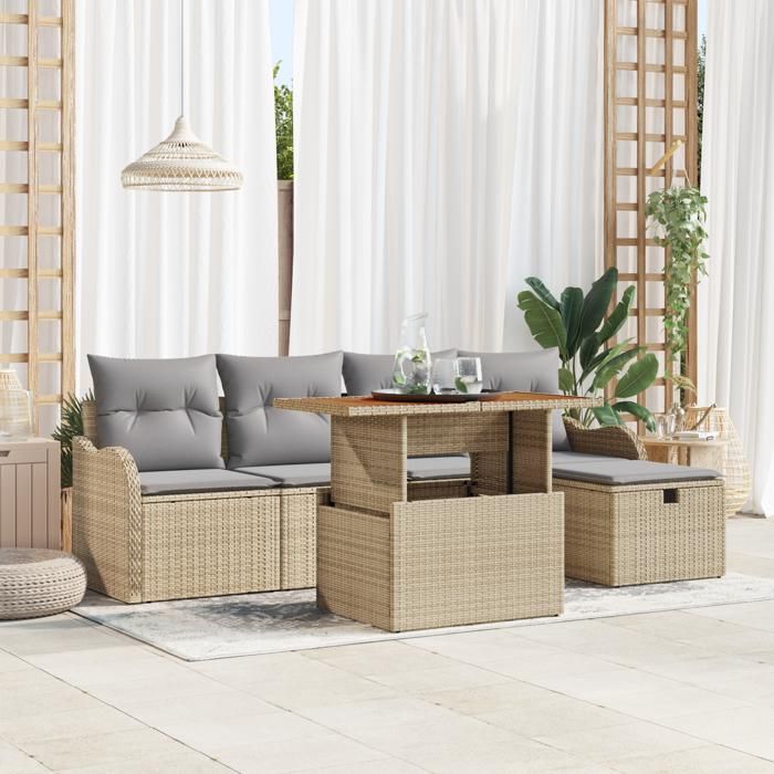 VidaXL Ensemble de sofa de jardin de 6 pièces avec coussins beige poly rattan 3359934