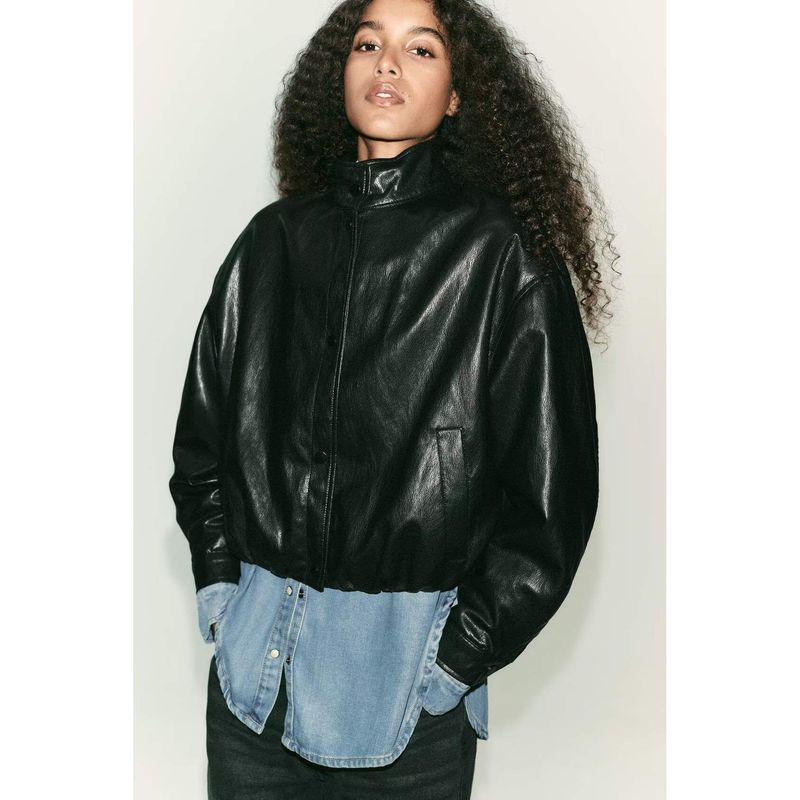 Za Autumn New Women Clothes 2025 Western Style Fashion Turtleneck Imitation Leather Bomber Jacket Outerwear 6318250