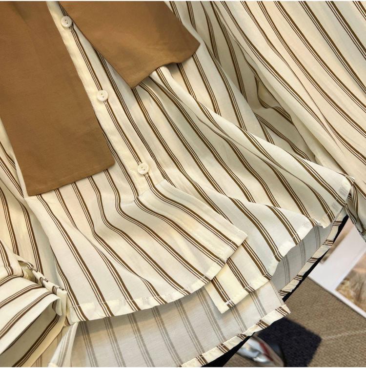Women's Striped Patchwork Shawl Shirt - Loose, Long Sleeve, Early Spring 2026 Arrival
