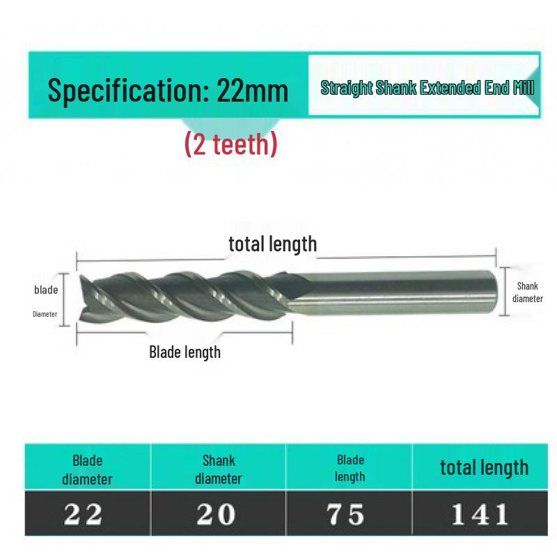 Jinfeng Extended 2-Flute Straight Shank Milling Cutter (3 to 20mm)