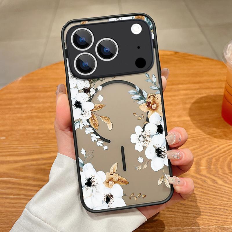 Translucent Matte Magnetic Case For iPhone 17 16 15 Pro 14 13 Pro Max 16e 17e For Magsafe Sunflower Pattern Hard PC Back Cover