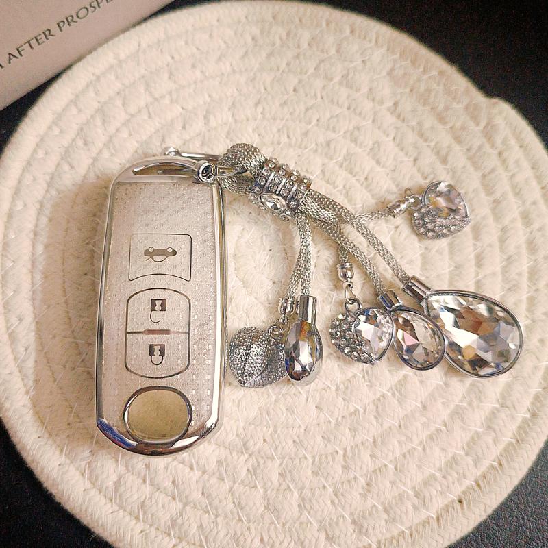 White Diamond Tpu For Mazda 3 6 Cx-5 Mx-5 Cx-3 Axela Cx-4 Cx-5 Atenza 3 Button Remote Car Key Case Cover Fob Bag Holder Keychain