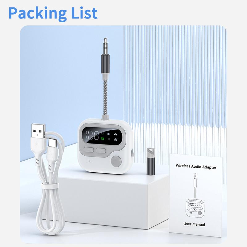 Bluetooth 5.4 Audio Transmitter Receiver Wireless Adapter 3.5MM AUX Support TF Card Play With MIC For Car Airplane TV PC Speaker Headphone