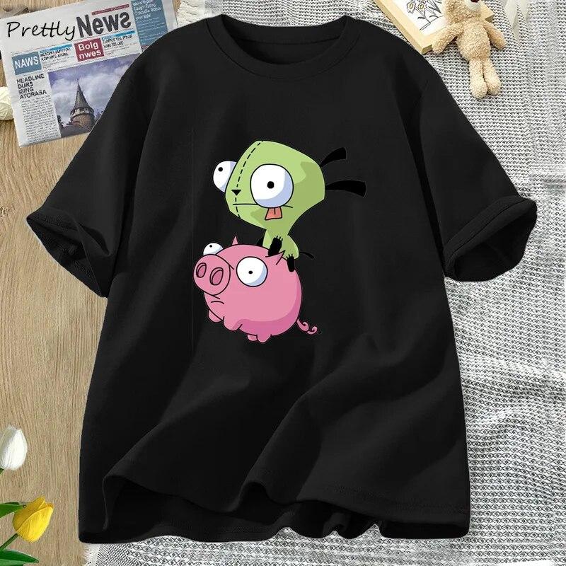 

Kawaii мультфильм Invader Zim футболка женская хлопковая футболка для верховой езды на свинье футболки топы фильм Harajuku аниме футболка графическая футболка одежда унисекс S
