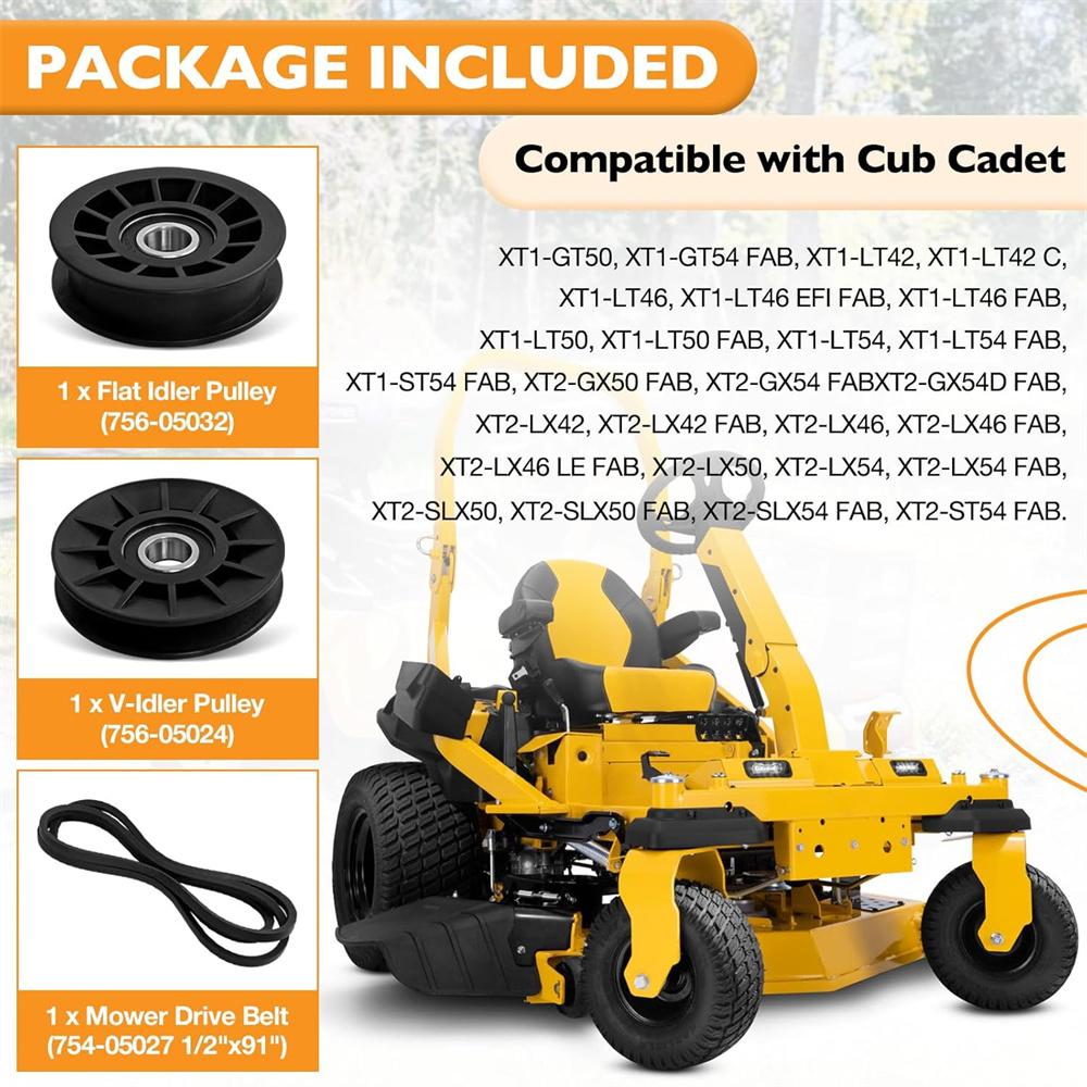 V-Idler Pulley + Flat Idler Pulley +Drive Belt For 756-05024 756-05032 754-05027