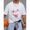 T-Shirt Bianca con Stella Rossa e Stampa Mano per Abbigliamento Casual