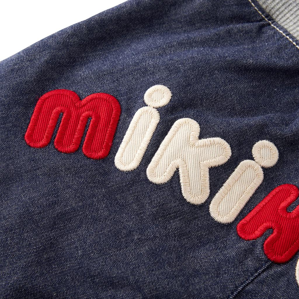 MIKI HOUSE Length Denim Pants with Logo and Made in for Boys and Baby and Indigo Blue 3/4 Stripes, Stretch, Japan, Girls, Kids, 10-3202-491, 110cm,