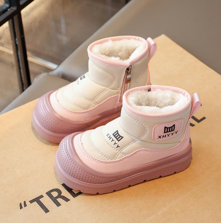 

Зимние сапоги для детей из искусственной кожи, водонепроницаемые плюшевые сапоги для девочек, толстые теплые ботинки из искусственного меха и хлопка для подростков, мальчиков и девочек 37 розовый