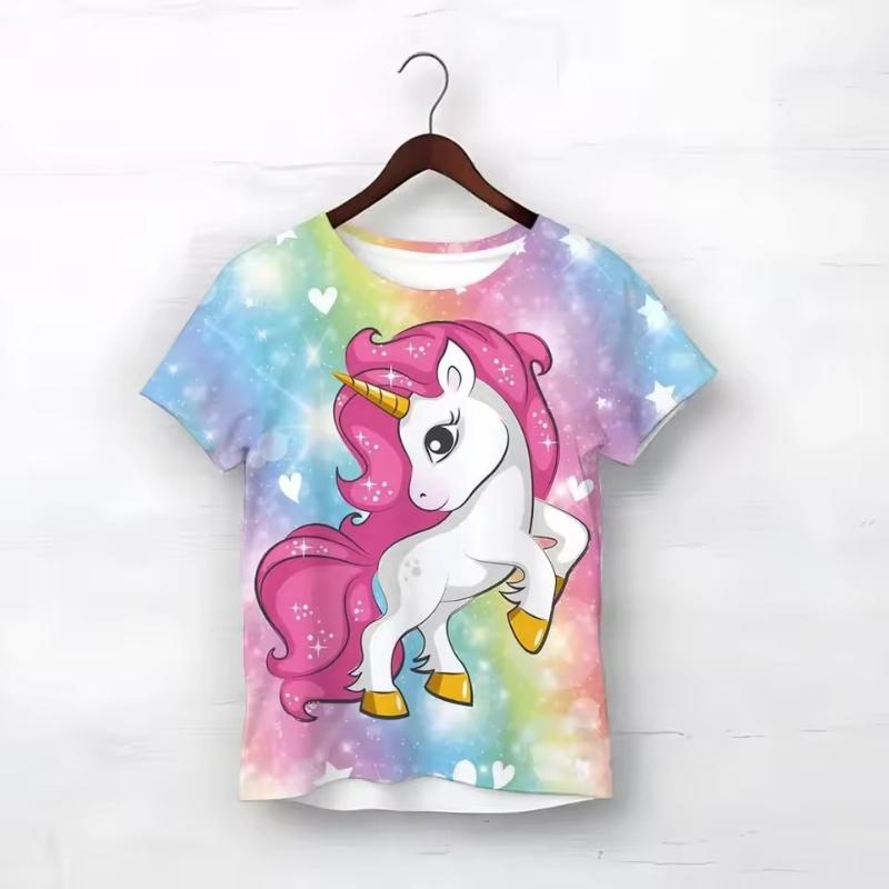 Cute Short Sleeved Shirt Cartoon Print Girls Children Soft Comfortable T-Shirts Girls