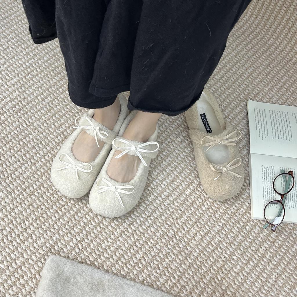 2025 vinter nya runda tå med sammet varma bönor mångsidiga Mary Jane plattform pendlar damskor