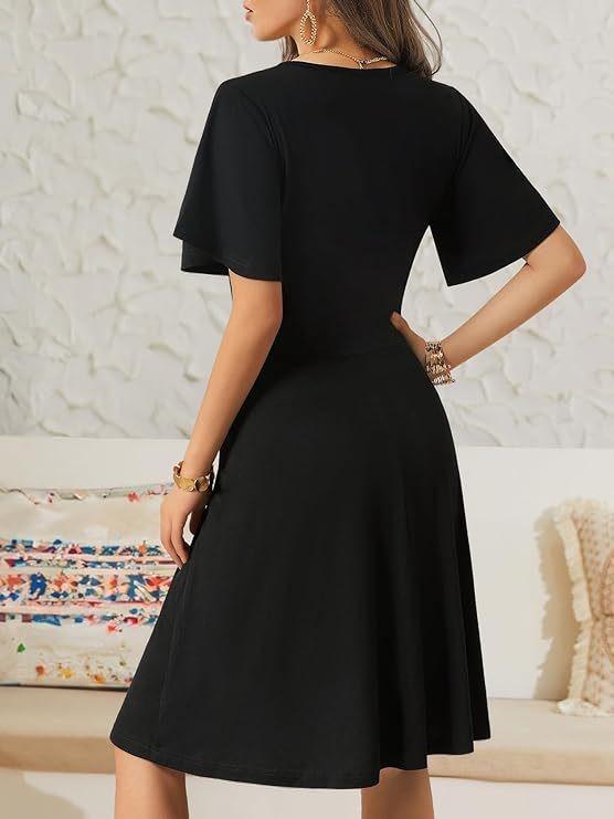 Women's Floral V-Neck A-Line Wrap Dress - Short Sleeve, Elegant & Stylish