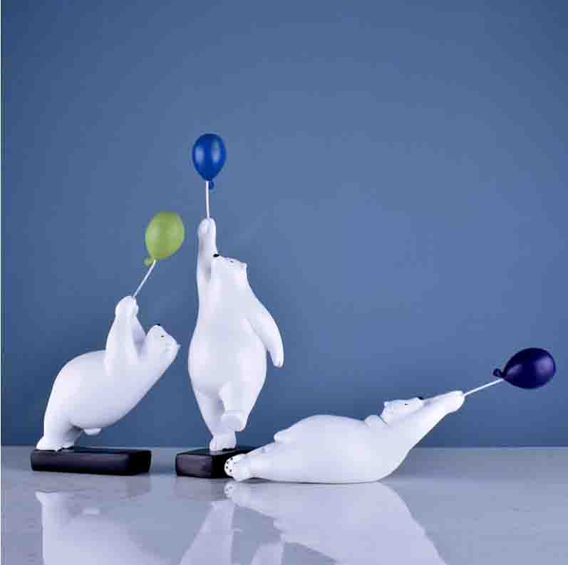 Modern Cute Multi Gesture Balloon Rabbit Bear Resin Statues Ornaments Children Room Accessories Home Cafe Desktop Figurine Decor