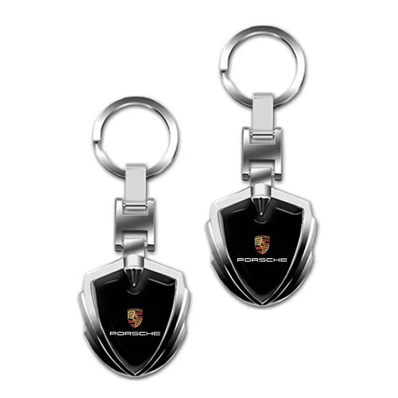 1Pcs Car Emblem Stying Metal Key Rings Shield Shaped Keychain For Porsche Cayenne Panamera Macan Boxster 911 Carrera-GT 944 918 917