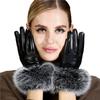 Women's Fox Fur Gloves, Sheepskin With Winter Fleece For Warmth Outdoor Driving Thin Women's Touch Screen Leather Gloves Women's
