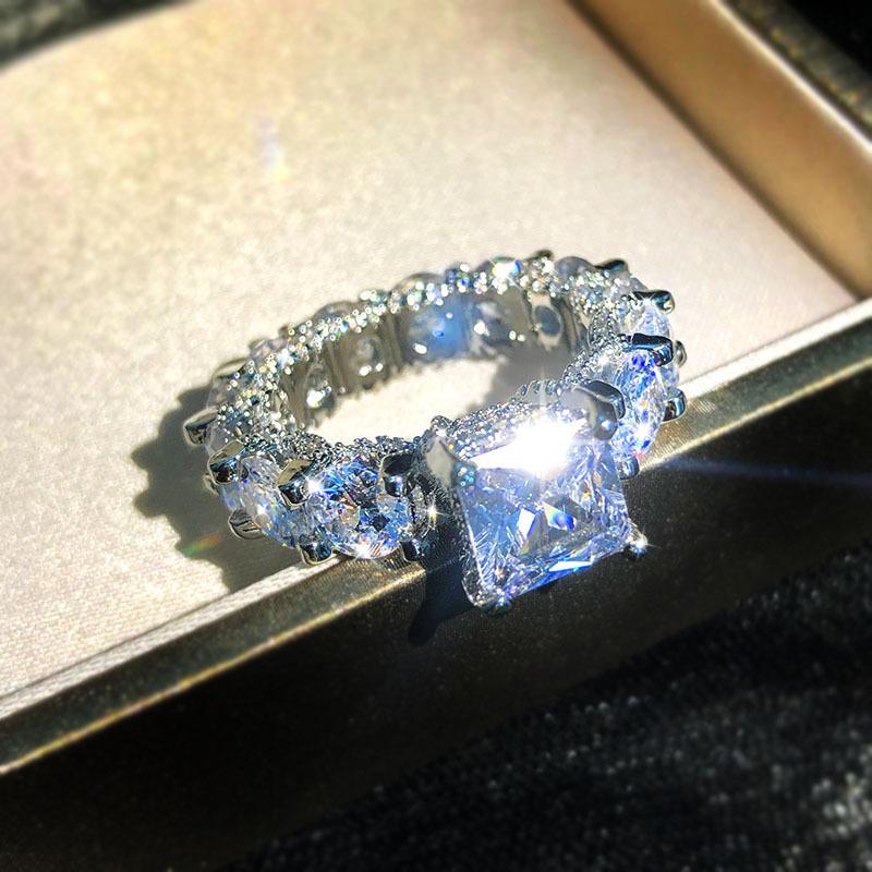 European and American Gold Plated Square Zircon Diamond Rings for Women's Wedding Rings