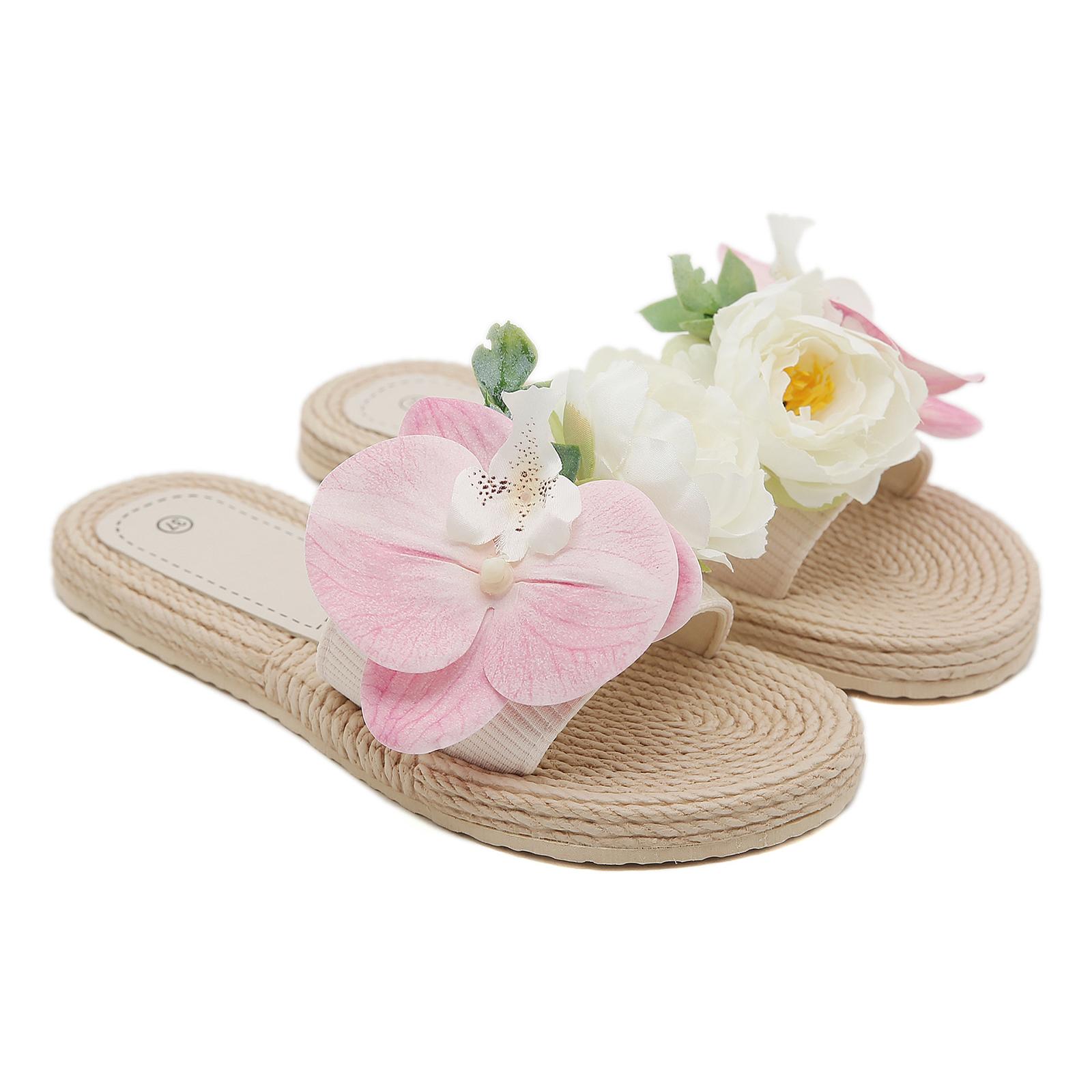 

Summer Women s Flower Comfortable Flat Bottom One Word Cool Slippers 39 рожевий