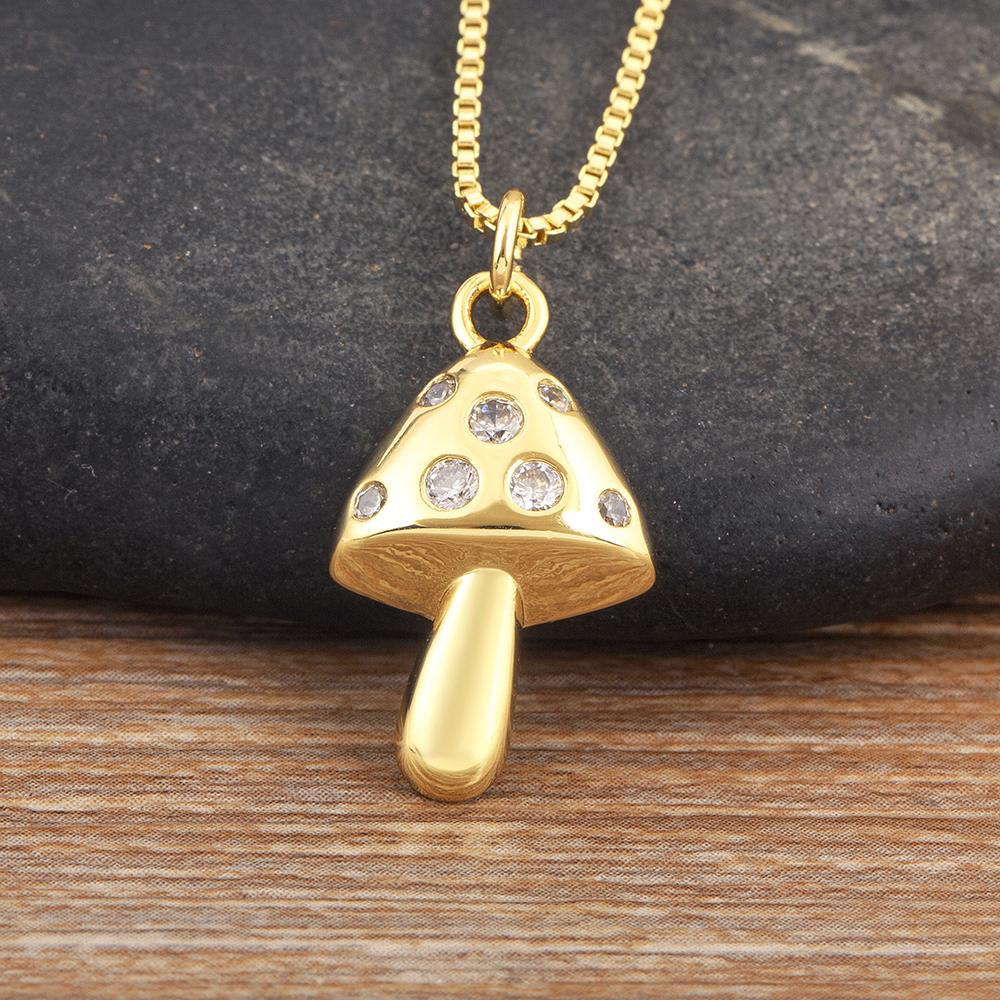 

Nidin New Arrival Punk Mushroom Shape Sparkling Zircon Charm Pendant Necklace 4 Styles For Women Jewelry Birthday Party Gifts